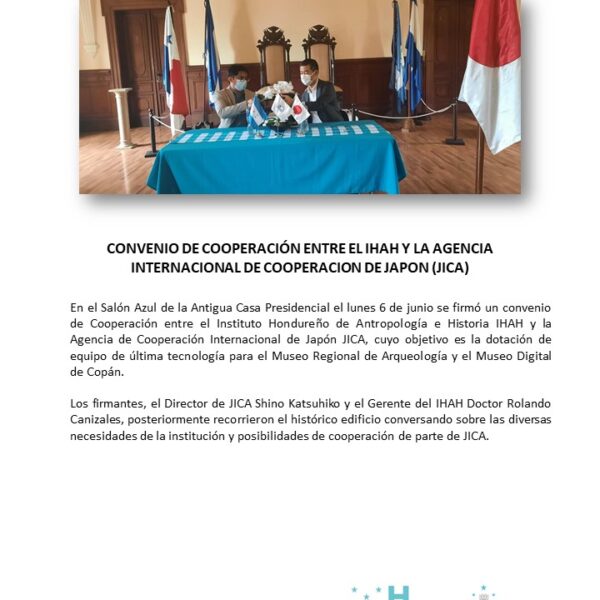 Convenio de cooperación entre el IHAH y la agencia Internacional de Cooperación de Japón (JICA)