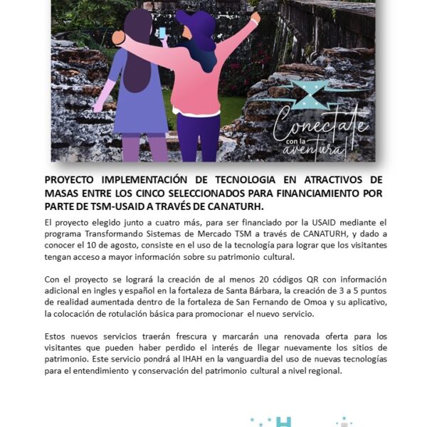 Proyecto implementación de tecnología en atractivos de masas entre los cinco seleccionados para el financiamiento por parte de TSM-USAID a través de CANATURH