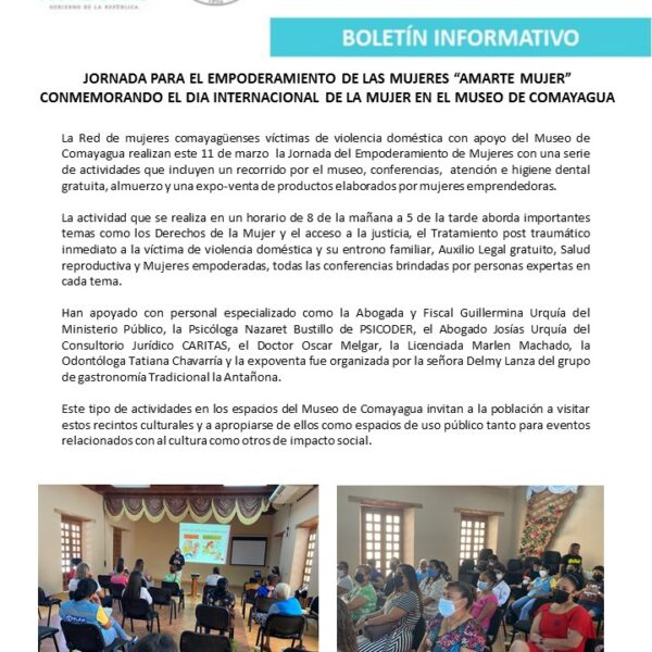 Jornada para el empoderamiento de las mujeres «Amarte Mujer» conmemorando el Día Internacional de la Mujer en el Museo de Comayagua