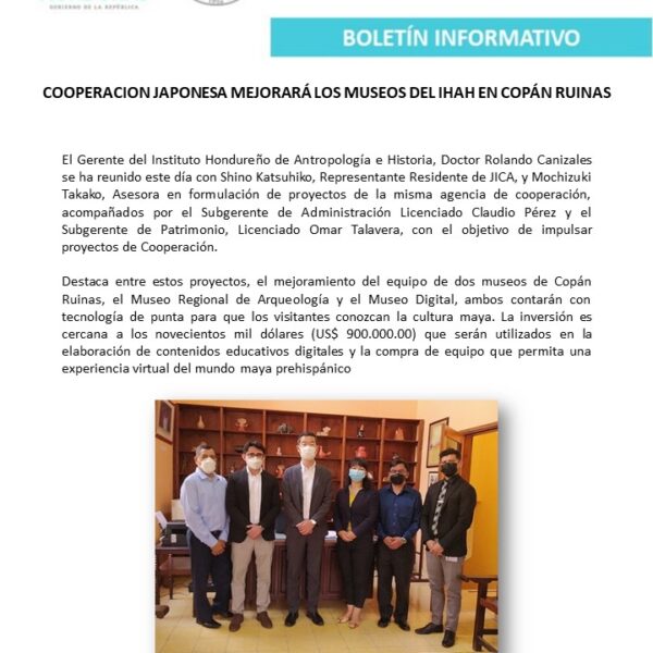 Cooperación japonesa mejorará los museos del IHAH en Copán Ruinas